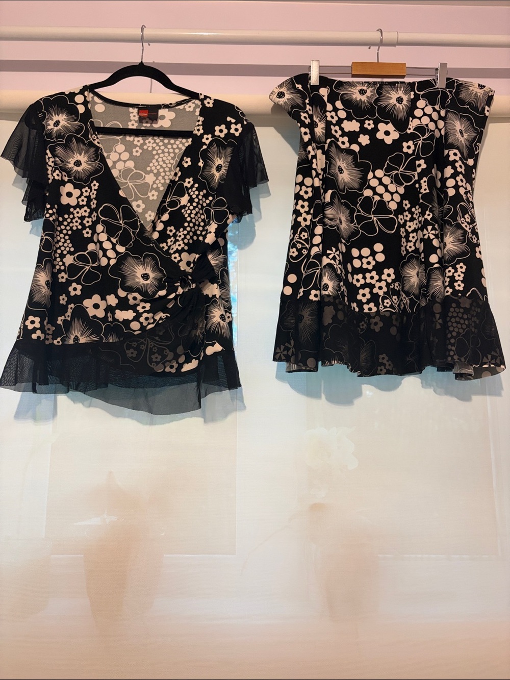 Vin Rouge Black Floral Wrap-Style Women’s Top and skirt